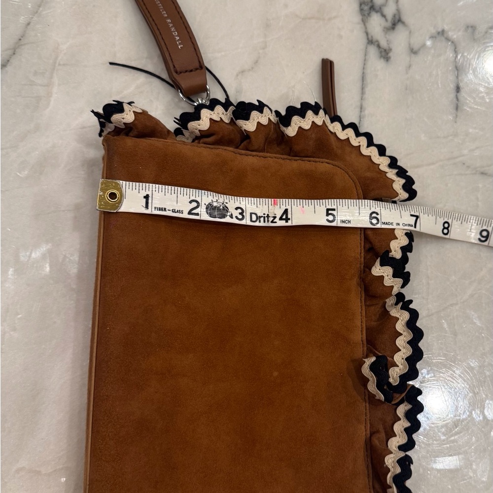 Loeffler Randall Clutch Wristlet Coastal Cowgirl Brown Suede Ruffled Trim NWOT - Picture 7 of 15